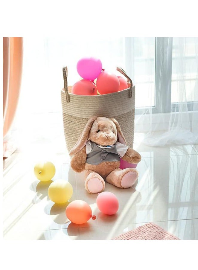 Cotton Rope Basket 30x35cm Woven Rope Basket with Handles for Storage of Laundry, Toys, Pillows, Baby, Blanket, Towels, Throws (White & Beige) - Image 4