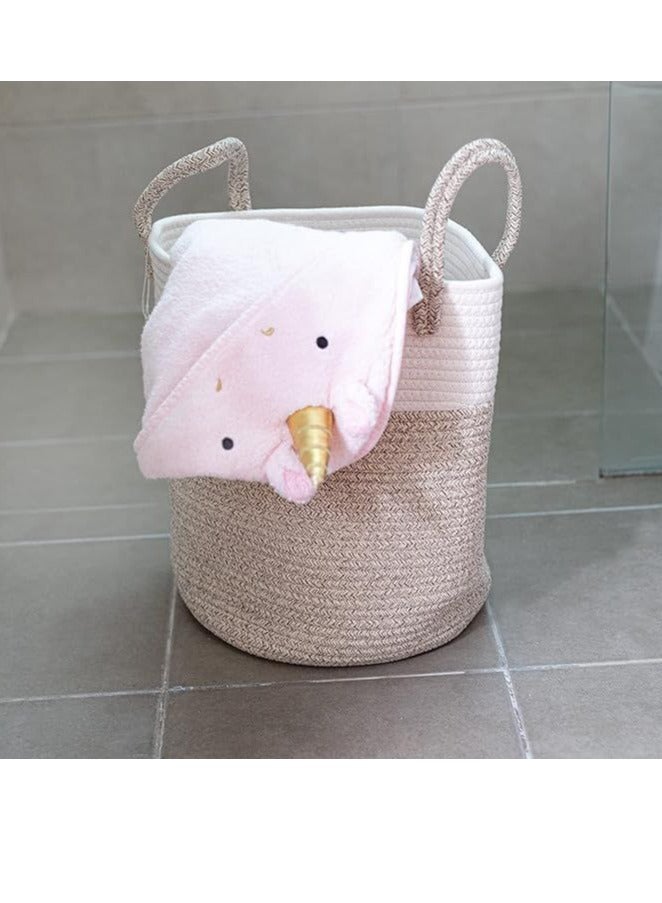 Cotton Rope Basket 30x35cm Woven Rope Basket with Handles for Storage of Laundry, Toys, Pillows, Baby, Blanket, Towels, Throws (White & Beige) - Image 5
