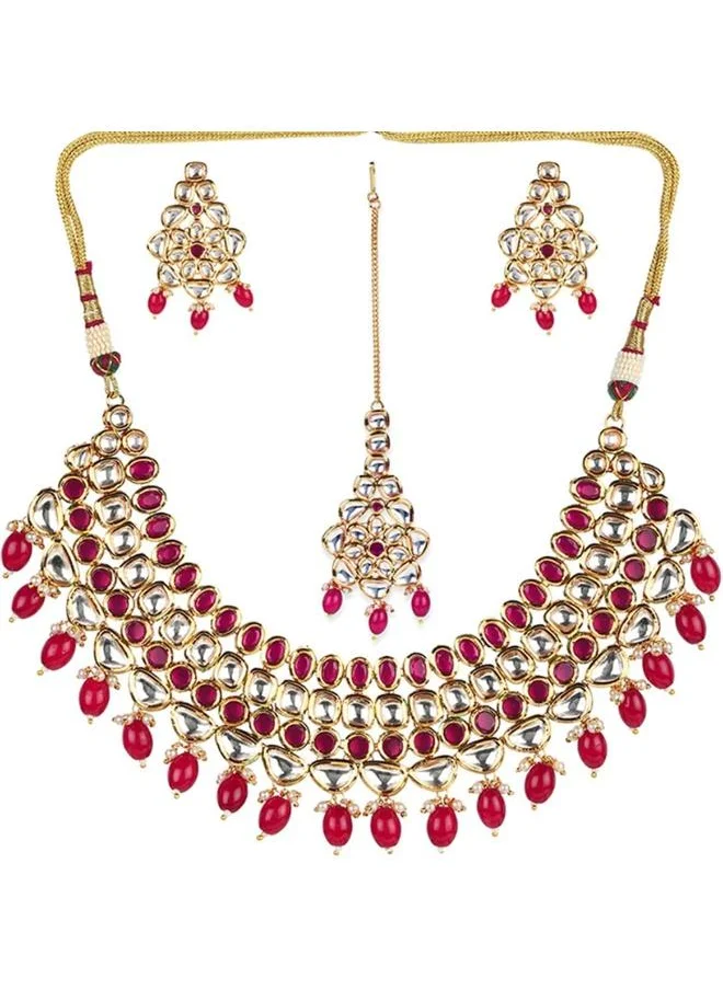 VOYLLA Kundan Gold Plated Brass Jewellery Set