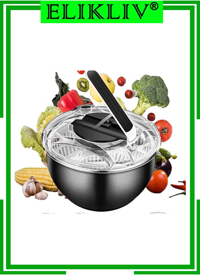 ELIKLIV - salad rotator large multifunctional 3.5l stainless steel design, with good manual grip on the crank and locking of fruit and vegetable dryers. Quick rotator for drying and draining lettuce - Image 1
