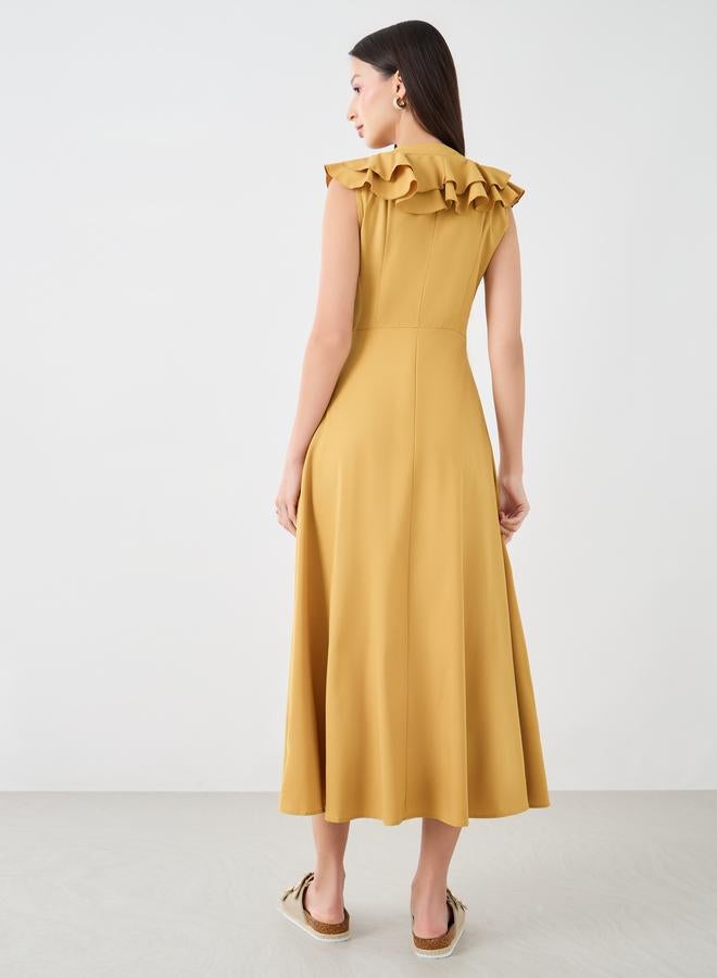 Take Two Solid V-Neck Ruffled Detail Sleeveless Midi Dress - Image 4