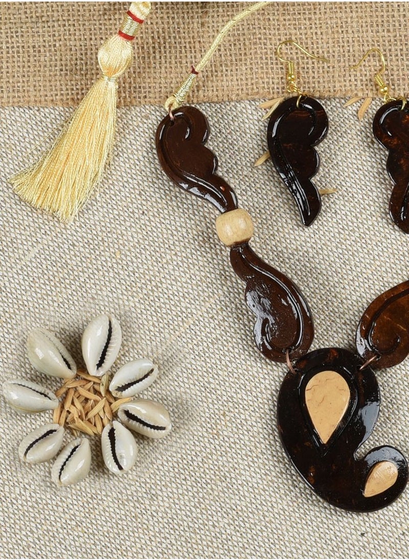 N & H - Women's Handcrafted Coconut Shell Fashionable Necklace with Earrings Set - Image 1