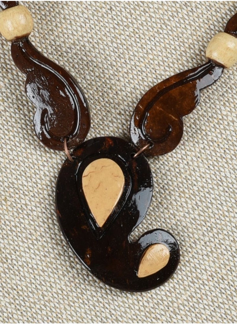 N & H - Women's Handcrafted Coconut Shell Fashionable Necklace with Earrings Set - Image 1