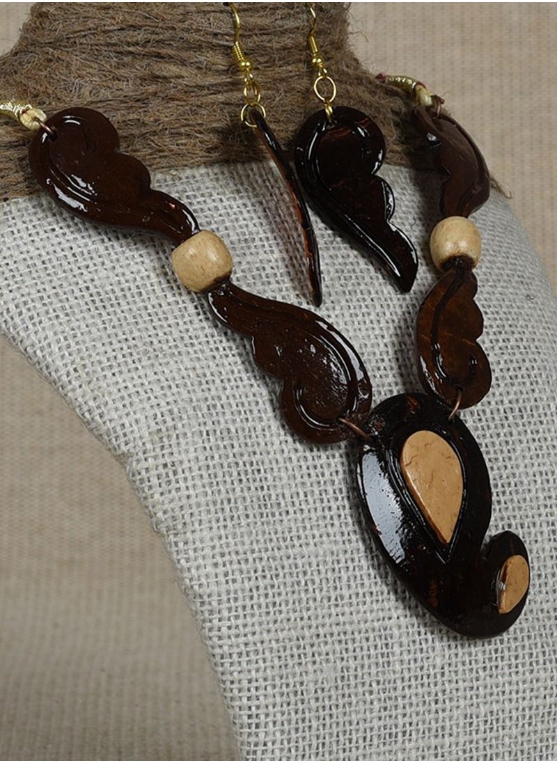 N & H - Women's Handcrafted Coconut Shell Fashionable Necklace with Earrings Set - Image 1