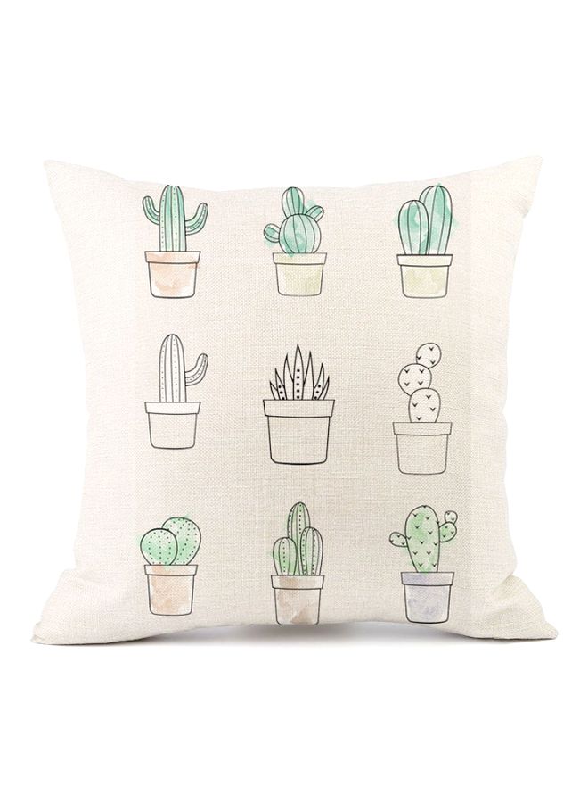 Cactus Printed Cushion Cover White/Black/Green 45x45cm
