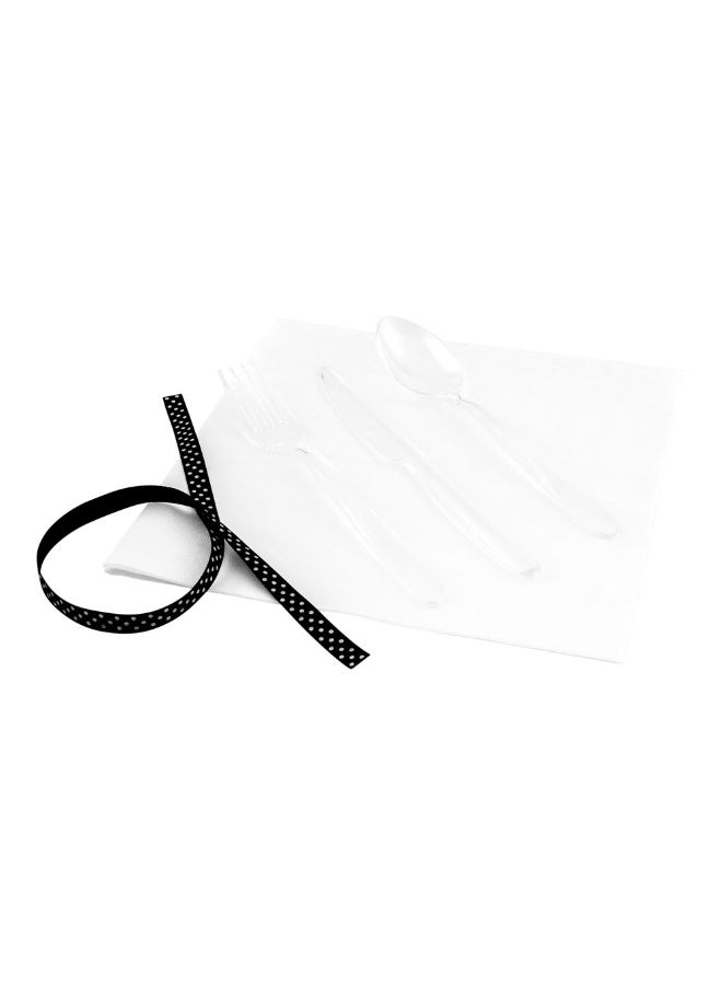 Restaurantware 7.3 x 2 Inch Plastic Cutlery Sets, 100 Plastic Flatware Sets - Polka Dot Ribbon, Individually Wrapped, With White Napkin, Clear Plastic Disposable Cutlery Sets, For Weddings And Events  - Image 2