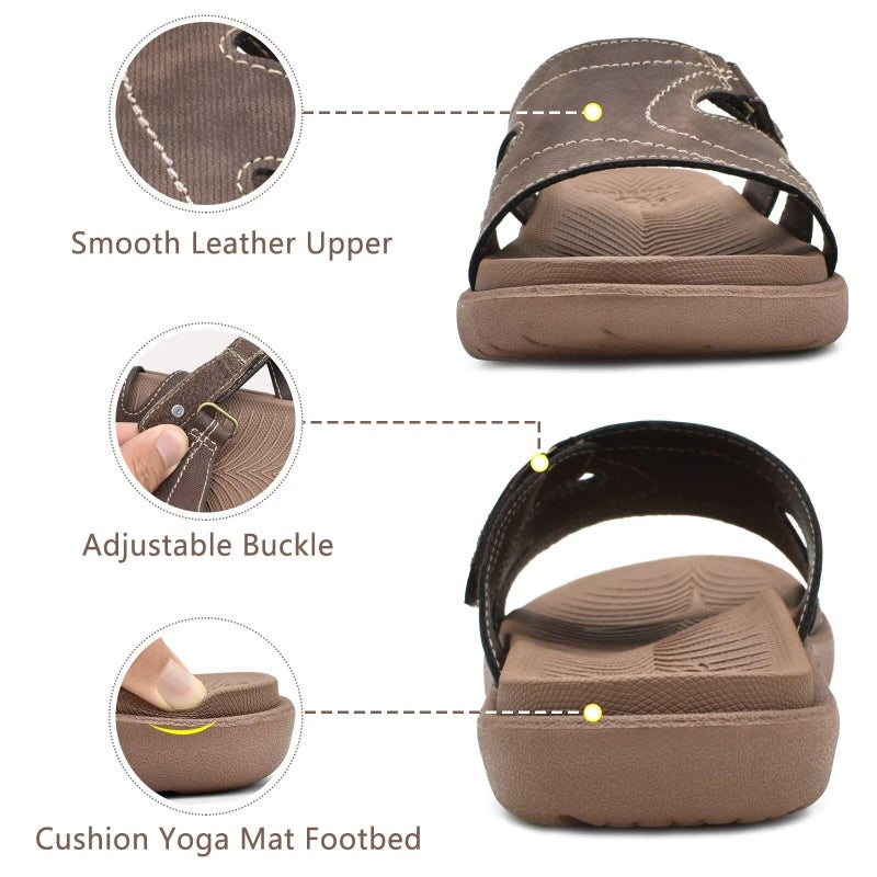 KuaiLu Womens Fashion Orthotic Slides Ladies Lightweight Athletic Yoga Mat Walking Sandals Slip On Thick Cushion Recovery Slippers Sandles Comfortable Plantar Fasciitis Arch Support Brown Tan Size 6 - Image 4