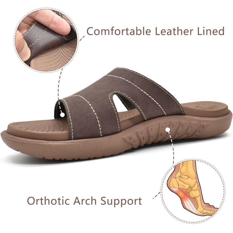 KuaiLu Womens Fashion Orthotic Slides Ladies Lightweight Athletic Yoga Mat Walking Sandals Slip On Thick Cushion Recovery Slippers Sandles Comfortable Plantar Fasciitis Arch Support Brown Tan Size 6 - Image 3