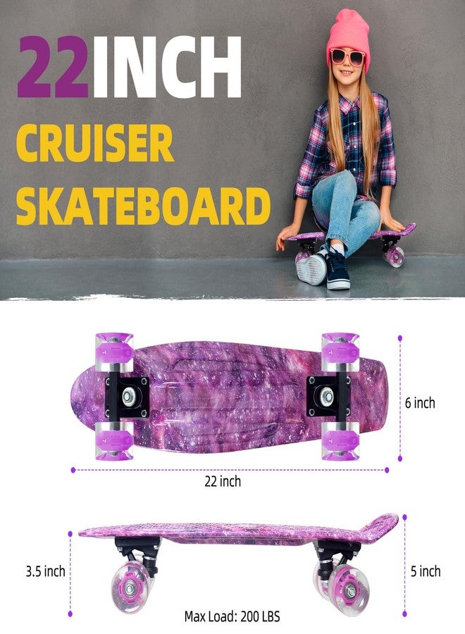 Nattork Skateboards 22 Inch Mini Cruiser Purple Skateboard Complete Retro Skate Boards with Colorful Light Up PU Wheels for Kids Girls Boys Beginners - Image 3