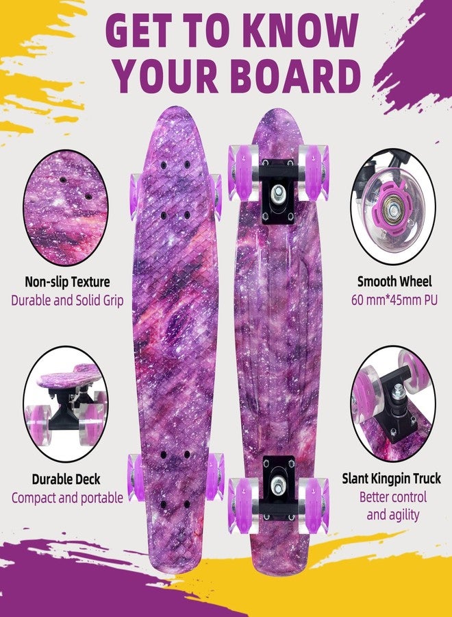 Nattork Skateboards 22 Inch Mini Cruiser Purple Skateboard Complete Retro Skate Boards with Colorful Light Up PU Wheels for Kids Girls Boys Beginners - Image 2