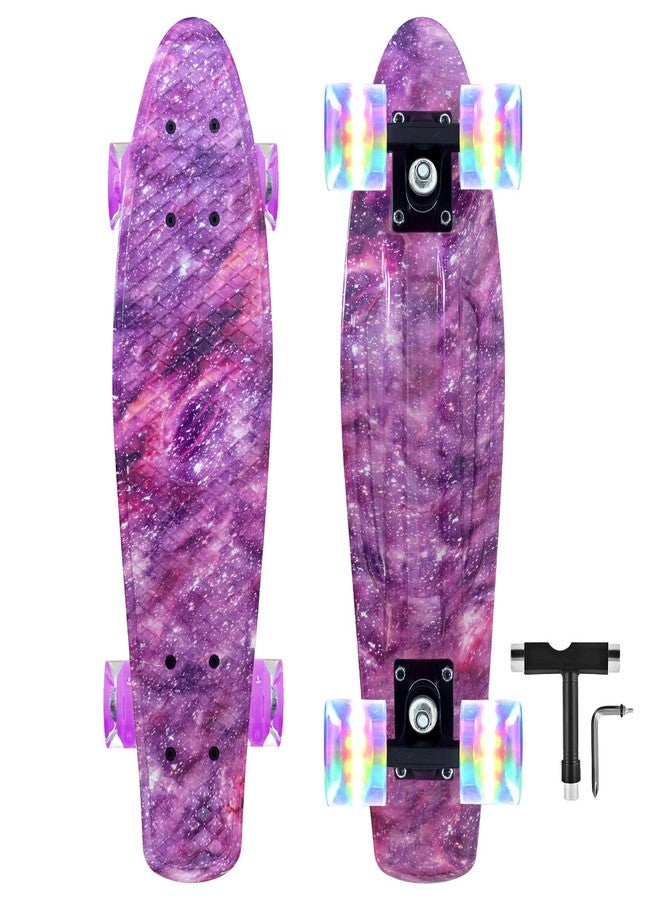Nattork Skateboards 22 Inch Mini Cruiser Purple Skateboard Complete Retro Skate Boards with Colorful Light Up PU Wheels for Kids Girls Boys Beginners - Image 1