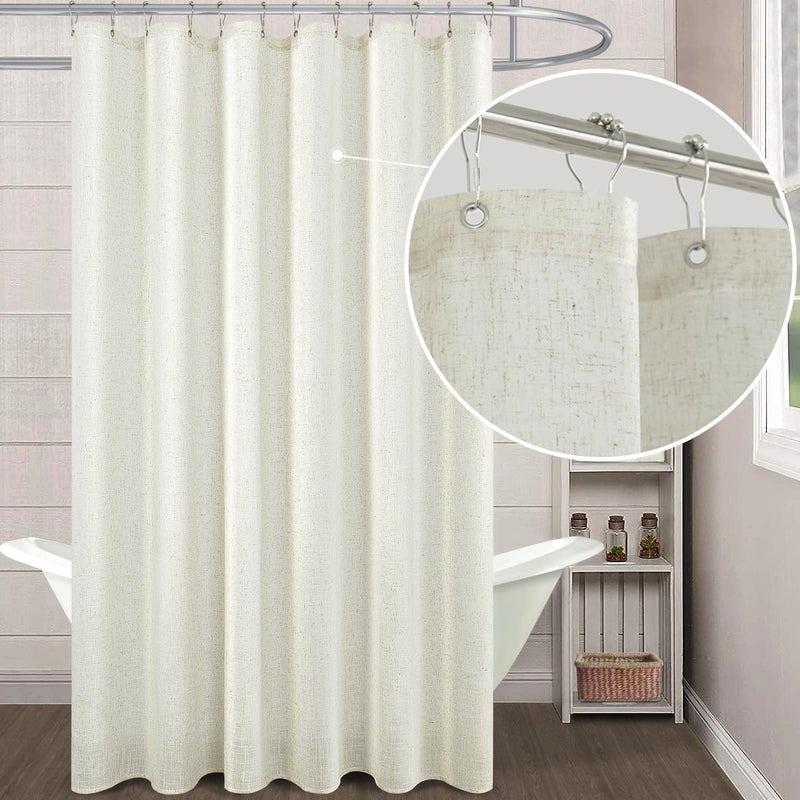 KOUFALL Farmhouse Shower Curtain 96 Inches Long,Modern Boho Linen Fabric Extra Long Shower Curtain 96 Length,Cream Beige - Image 1