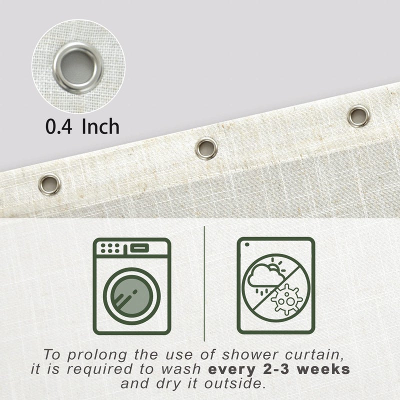KOUFALL Farmhouse Shower Curtain 96 Inches Long,Modern Boho Linen Fabric Extra Long Shower Curtain 96 Length,Cream Beige - Image 3