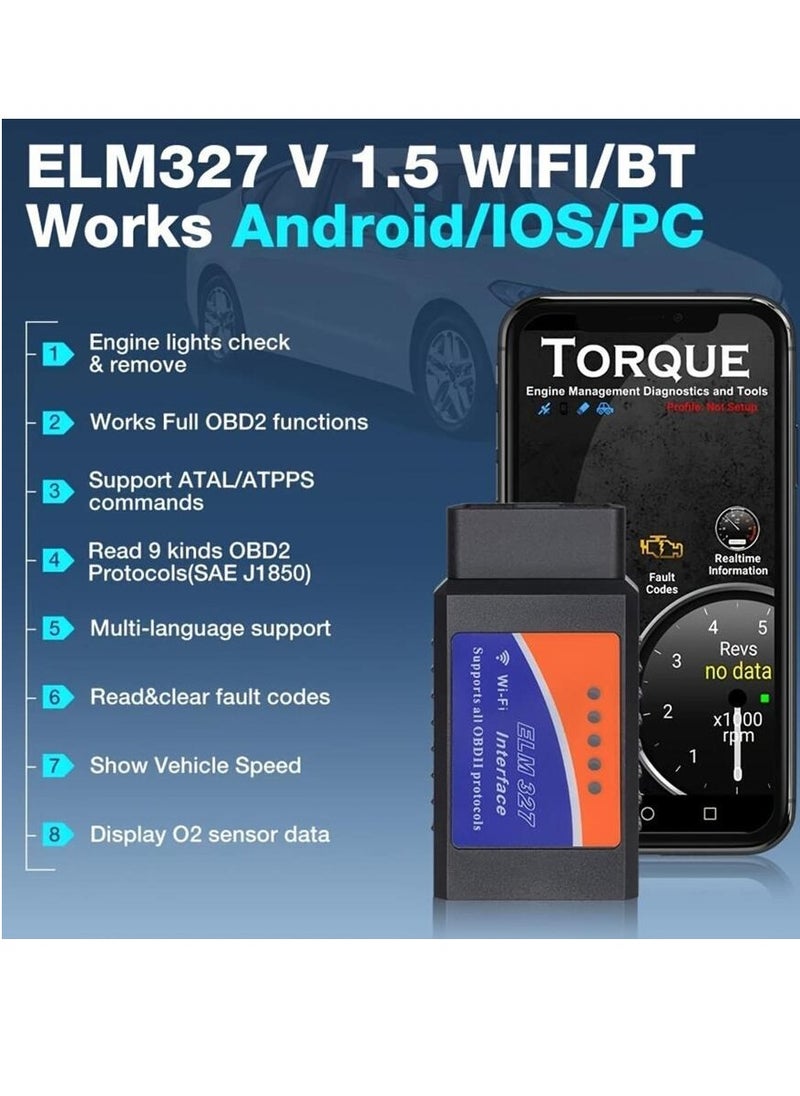 Car Fault Detector,Improved Car Wifi Obdi Scanner Obdi Scanning Tool Code Reader Adapter Check Engine Light Diagnostic Tool,Compatible With IOS and Android Android,App Incardoc,Obd Fusion