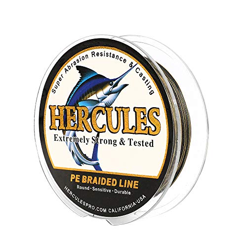 Hercules خط صيد هيركوليس سوبر كاست 300م 328 ياردة مضفر 10 رطل اختبار للمياه المالحة والعذبة PE خيوط صيد سوبرلاين 8 خيوط - كامو، 10 رطل (4.5 كجم)، 0.12 مم - Image 1