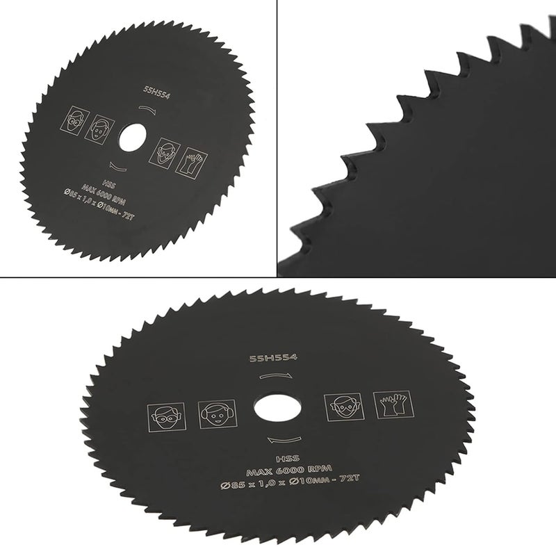 85mm Circular Saw Blades 85mm X 10mm Cir HSS Circular Saw 72 Teeth High Speed Steel Cutting Disc for Wood Metal Cutting Diameter 10mm Arbor - Image 2