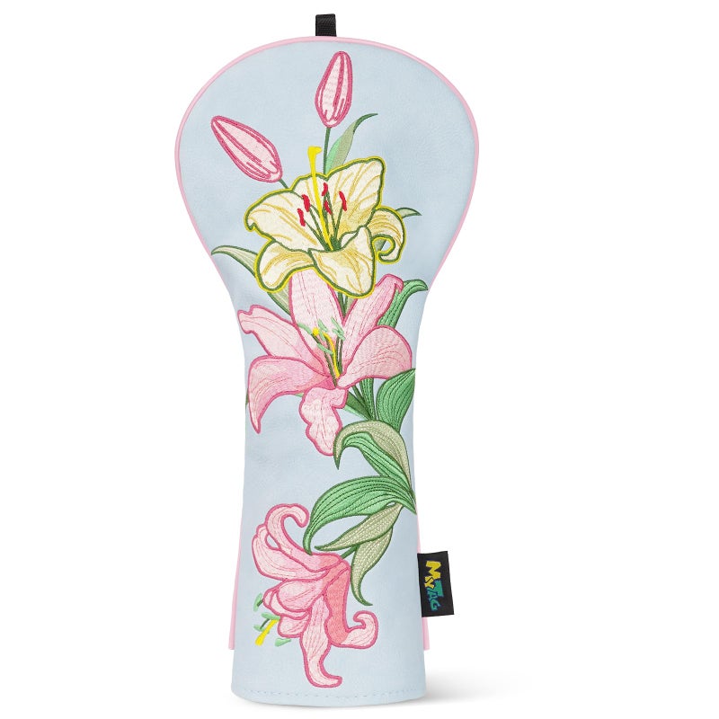 mytag Lily Driver Headcover Heavy Embroidery, Golf Driver Head Cover Fits 460CC Head, Headcover for Girl Women, Light Blue - Image 1