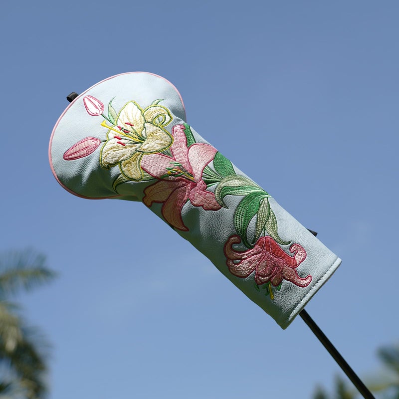 mytag Lily Driver Headcover Heavy Embroidery, Golf Driver Head Cover Fits 460CC Head, Headcover for Girl Women, Light Blue - Image 5