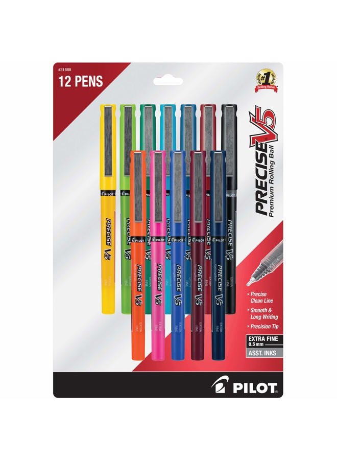 PILOT Precise V5 Stick Liquid Ink Rolling Ball Stick Pens, Extra Fine Point (0.5mm) Assorted Ink Colors, 12-Pack (31888) - Image 1