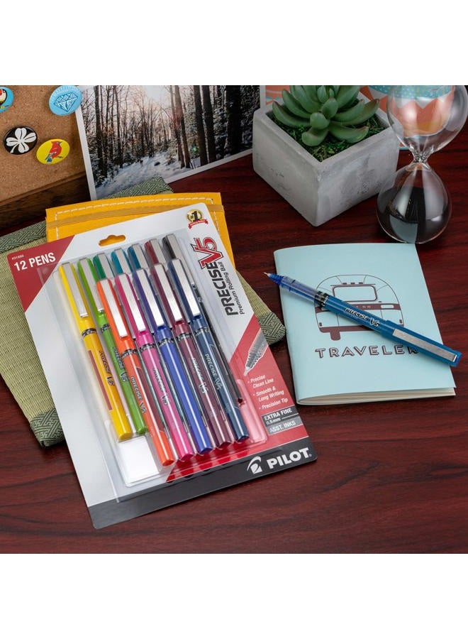 PILOT Precise V5 Stick Liquid Ink Rolling Ball Stick Pens, Extra Fine Point (0.5mm) Assorted Ink Colors, 12-Pack (31888) - Image 5