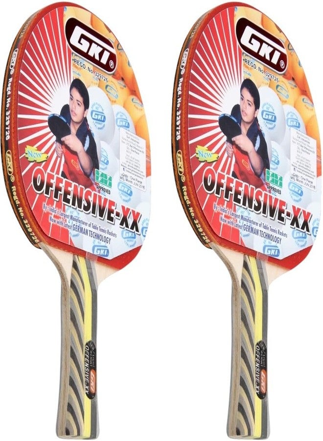 GKI مضرب تنس طاولة GKI Offensive Wood XX بغطاء مطبوع بتقنية الكمبيوتر (أحمر) - عبوة من قطعتين - Image 2