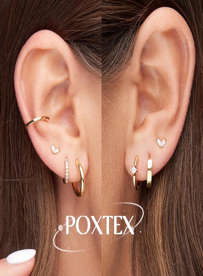 Poxtex Small Gold Hoop Earrings Set for Women, 14K Huggie CZ Earrings for Multiple Piercing Hypoallergenic Trendy Jewelry, Dainty Cartilage Earrings for Women Gifts 3 Pairs - Image 4
