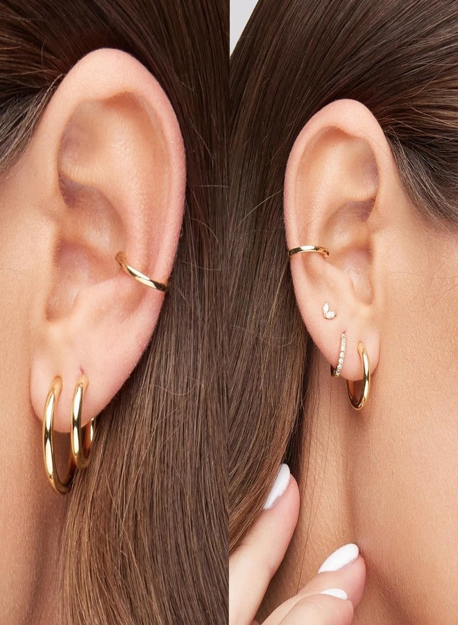 Poxtex Small Gold Hoop Earrings Set for Women, 14K Huggie CZ Earrings for Multiple Piercing Hypoallergenic Trendy Jewelry, Dainty Cartilage Earrings for Women Gifts 3 Pairs - Image 5