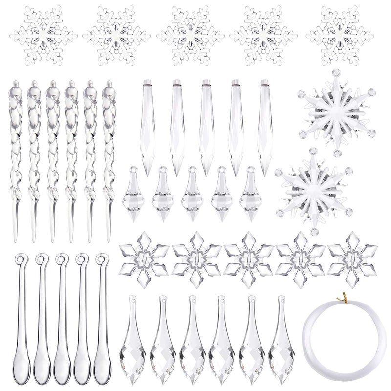 FEPITO 85 PCS Christmas Decoration Acrylic Snowflake Icicles Christmas Tree Icicle Snowflake with Crystal Line Ornaments Set for Christmas Party Decorations - Image 2