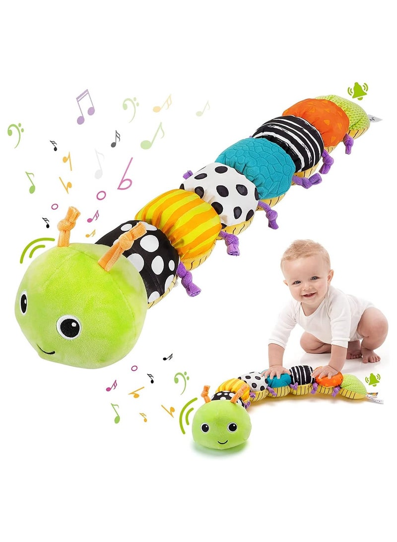 SYOSI Baby Toys Musical Caterpillar, Infant Toys Stuffed Animal Toys with Ruler Design & Ring Bell, Baby Teething Toys for Tummy Time, Baby Development Plush Toys with Rich Colors Patterns Textures - Image 1