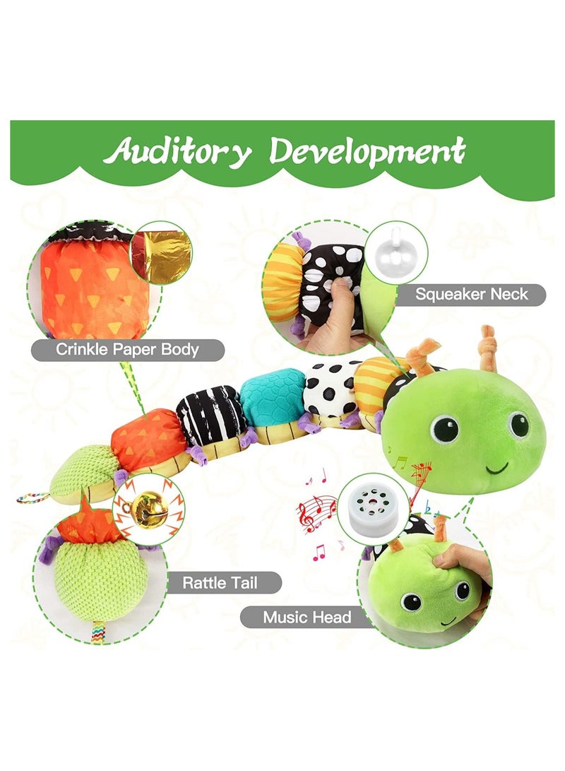 SYOSI Baby Toys Musical Caterpillar, Infant Toys Stuffed Animal Toys with Ruler Design & Ring Bell, Baby Teething Toys for Tummy Time, Baby Development Plush Toys with Rich Colors Patterns Textures - Image 2