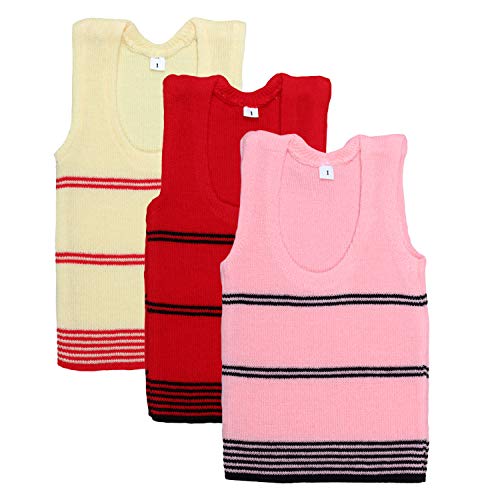 Superminis Boy's & Girl's Woollen Regular Fir Vest T-Shirts, Pack of 3 (18-24 Months, Red, Pink and Maroon) - Image 1