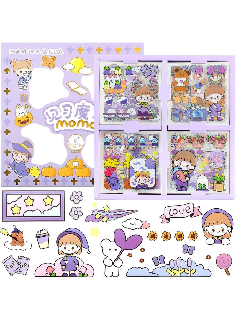 KASTWAVE Stickers Set, Magical Girl Kawaii Sticker Collection, 100 pcs Trendy ; Cute Waterproof Decals for Laptops, Water Bottles, Scrapbooks, Ideal for Crafts, Journaling ; Gifts for Kids - Image 1