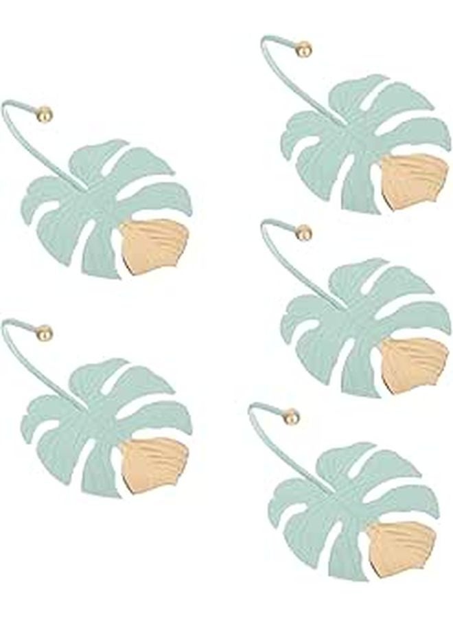 Leaf Design Green Wall Hooks 5 Pack No Drill Iron Coat Hangers For Home Storage Organization - Image 1