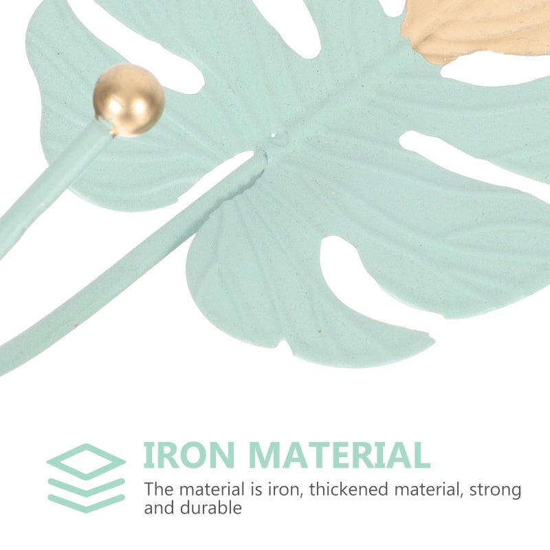 Leaf Design Green Wall Hooks 5 Pack No Drill Iron Coat Hangers For Home Storage Organization - Image 4