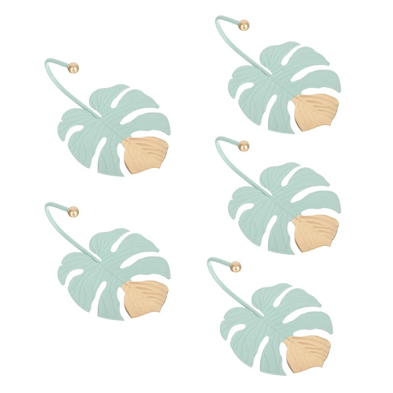 Leaf Design Green Wall Hooks 5 Pack No Drill Iron Coat Hangers For Home Storage Organization - Image 2