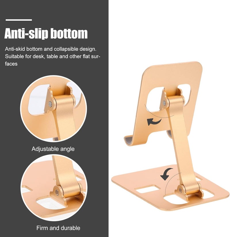 Aluminum Foldable Phone Stand Desktop Mobile Phone Support Adjustable Tablet Bracket Portable for Office and Travel, Gold - Image 3