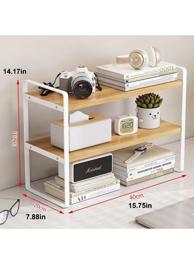 Y&D Wooden Bookcase Storage Rack Desktop Supplies Simple Decoration Aesthetics Bookshelf Suitable for Home Office Study Living Bedroom, White - Image 2