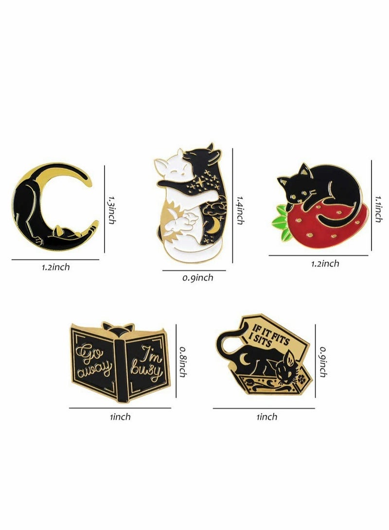 SOLARAE Cute Enamel Cat and Book Pins Set, Brooch Pins Cartoon Brooch Pins Lapel Badges for Clothing Bags Sweater Shirt Jacket Backpack Accessory DIY Crafts (Black, 5pcs) - Image 5