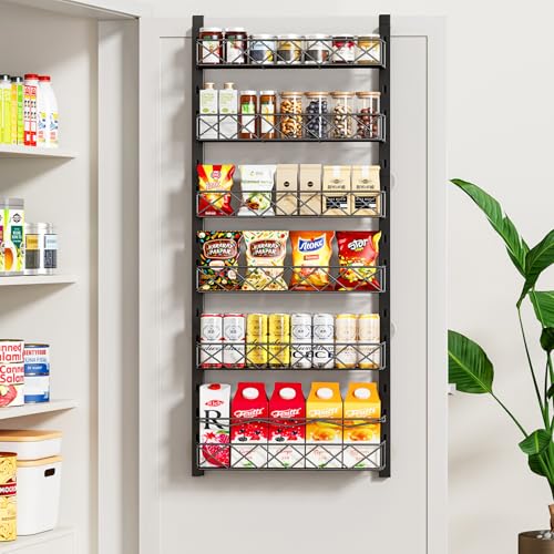 MIAOLI Over the Door Organizer Black 6Tier Pantry Door Organizer with Adjustable Basket Hanging Spice Rack Cabinet Door Shelves Laundry Room Organization and Storage - Image 1