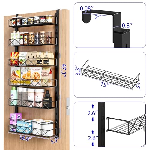 MIAOLI Over the Door Organizer Black 6Tier Pantry Door Organizer with Adjustable Basket Hanging Spice Rack Cabinet Door Shelves Laundry Room Organization and Storage - Image 3