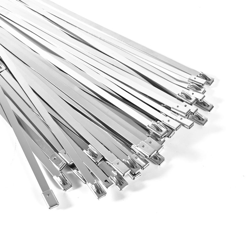 Duthcbw 100-Pack Metal Zip Ties 11.8 inch, Heavy Duty 304 Stainless Steel Self-Locking Cable Ties for Outdoor Use, Multifunctional Cable Ties for Exhaust Wrap, Chain Link Fence Parts, Farms, Pipes - Image 1