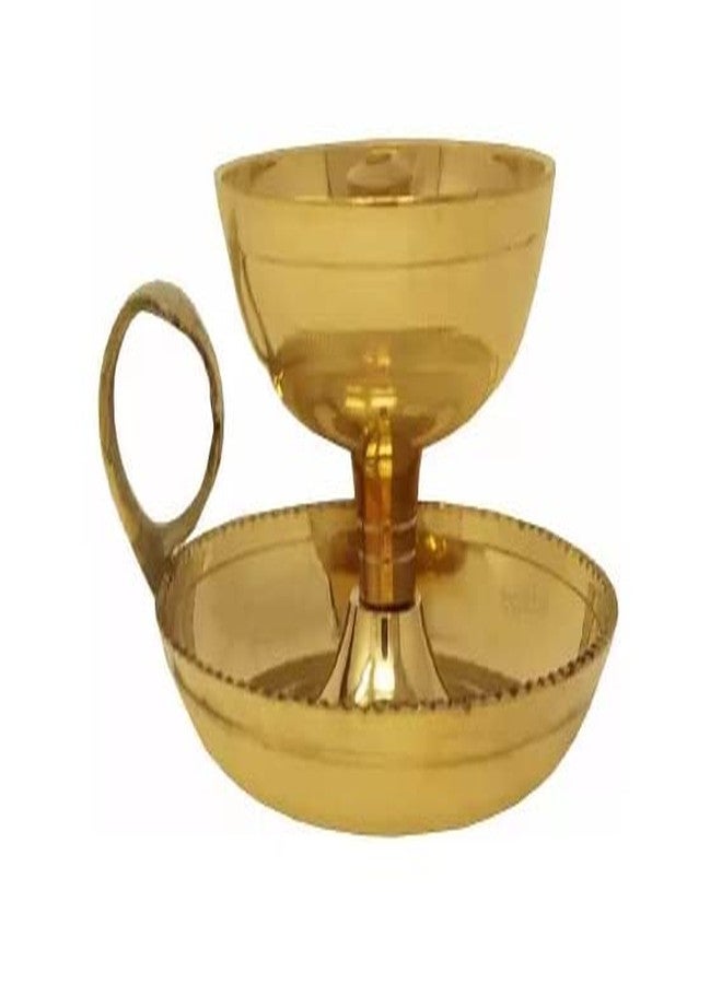 UAPAN Wooden Handle Brass Table Diya I for Home, Temple and Shop Brass Table Diya (Height: 2.25 inch) - Image 2