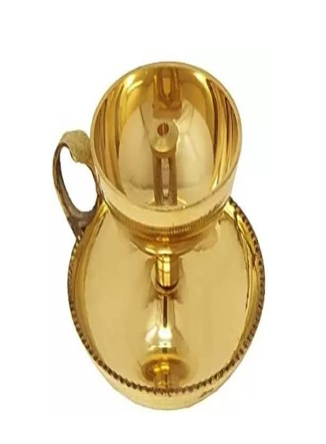 UAPAN Wooden Handle Brass Table Diya I for Home, Temple and Shop Brass Table Diya (Height: 2.25 inch) - Image 1