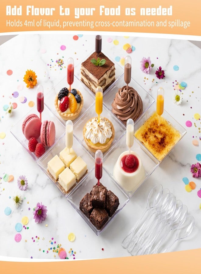 Mifoci 100 Set Mini Plastic Dessert Plates with Tasting Spoons and Pipettes, 2.5" Small Clear Disposable Square Appetizer Trays, Reusable Clear Plastic Mini Plates for Desserts Cake Fruit - Image 5