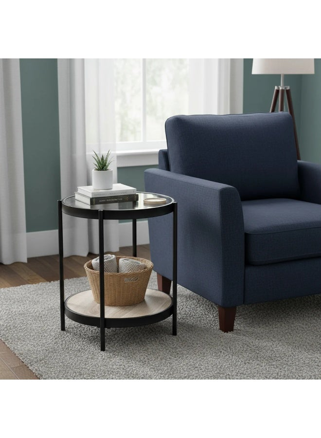 بيتي طاولة خدمه دائرية خشب بسطح زجاج - Image 1