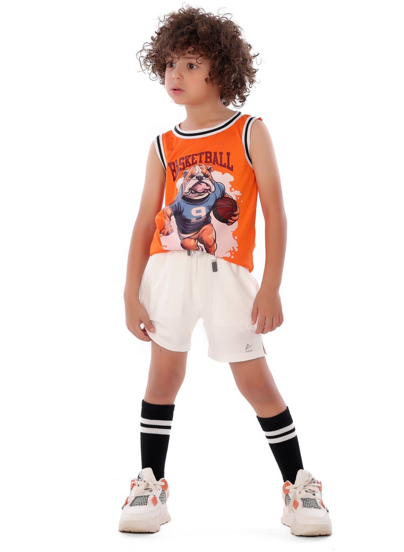 ANJA Boys' Orange Basketball T-Shirt – Comfortable, Short-Sleeve Design - Image 1