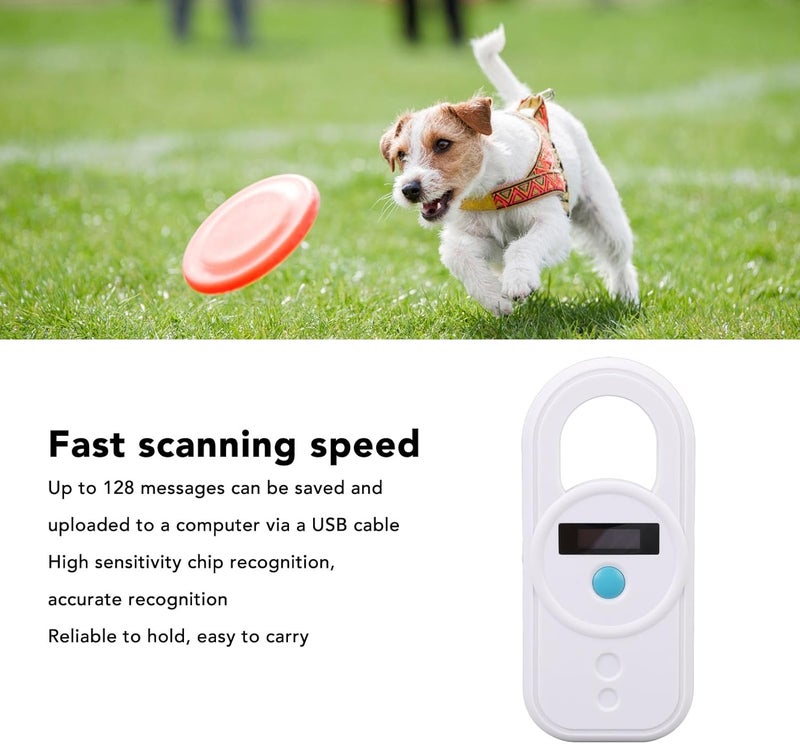 Animal Microchip Scanner, USB Interface Pet Chip ID Tag Reader for Dogs Cats Horses Rechargeable Portable Handheld 128 Storage Capacity for Pet Shop Animal Hospital (White) - Image 1