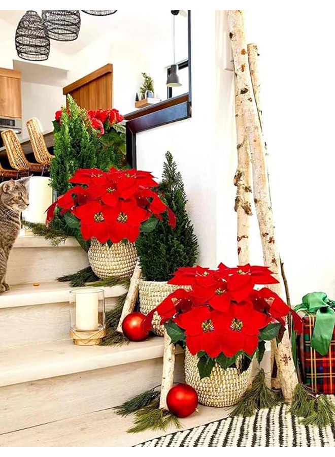 Artificial Poinsettia Flowers Christmas 1Pcs 5 Flower - Image 4