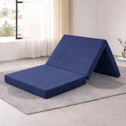 Atootfusion Tri Folding Mattress, EPE Foam, 2 Inch Thickness, 35x72 Inch Single Bed, Portable Floor Mattress for Travel, Picnic, Yoga (Navy Blue) - Image 2