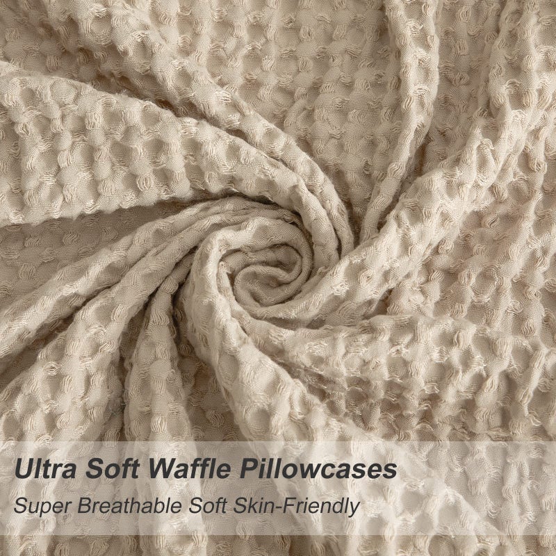 بي أتش إف PHF Ultra Soft Waffle Please Plowscases King Size 20 "× 36" "2 Pack No Insert treatble conferly friendly flowly shams decorative waffle coes cover cover khaki - Image 3